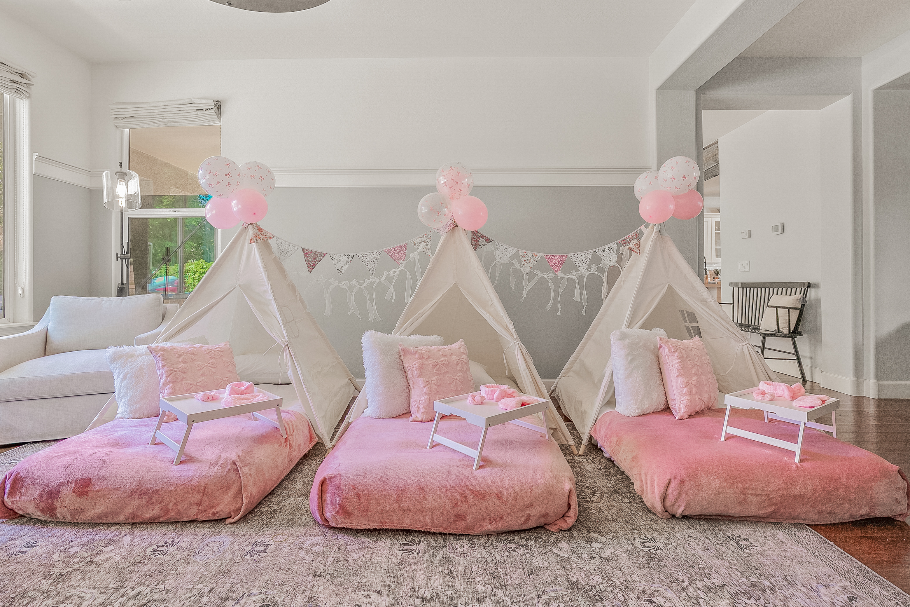 Pretty in Pink sleepover setup